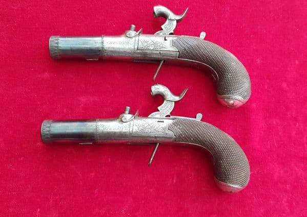 X X X SOLD X X  X 2A pair of English pocket pistols by  HIGHAM of Warrington. C1840. Ref 2396 .